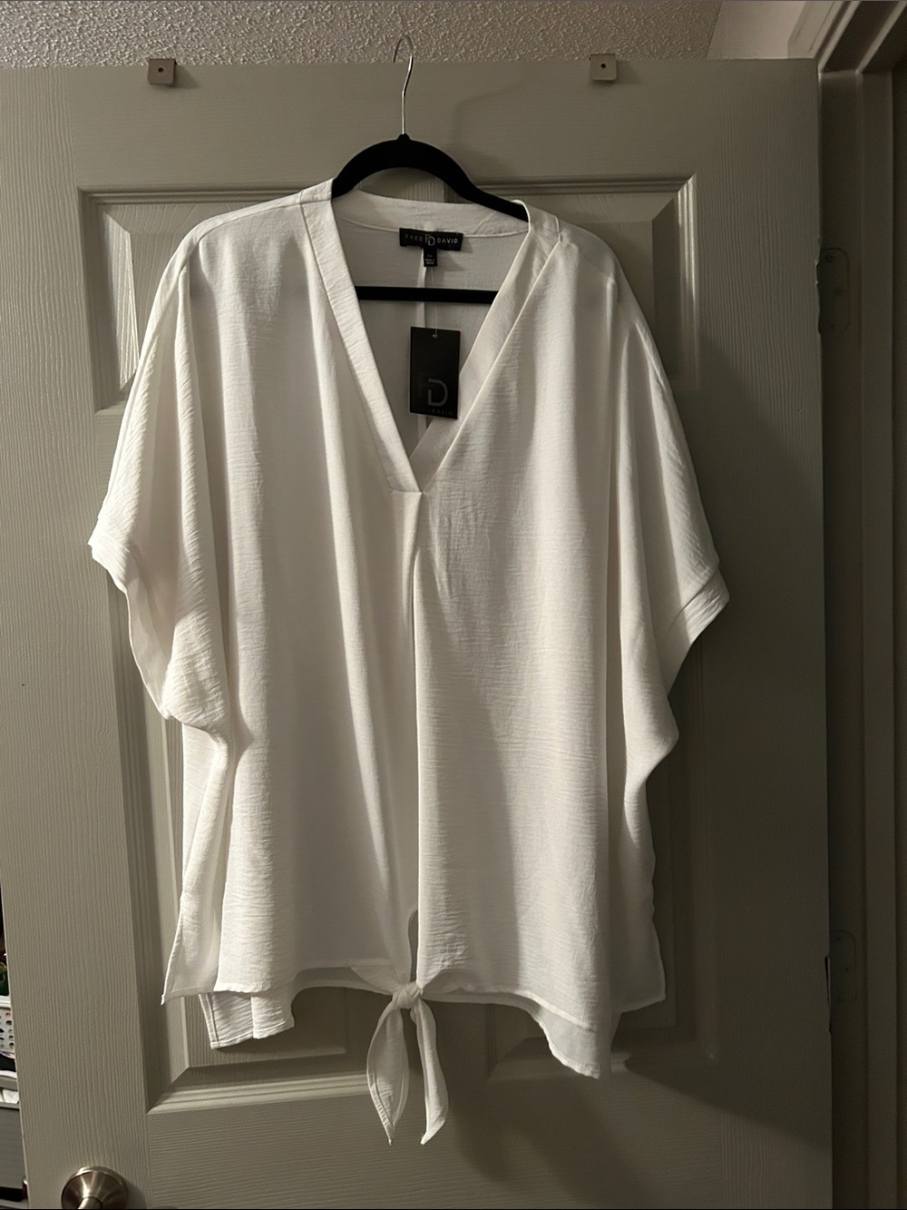 White V-Neck Tie-Front Women’s Top